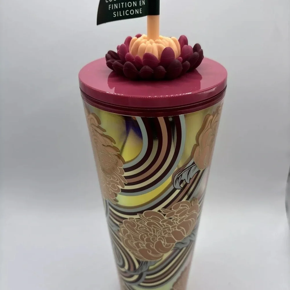 STARBUCKS  Holiday 2025 Flower Straw Charm 24 Oz Cold Cup Tumbler